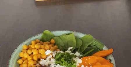 Colorful autumn bowl with pumpkin