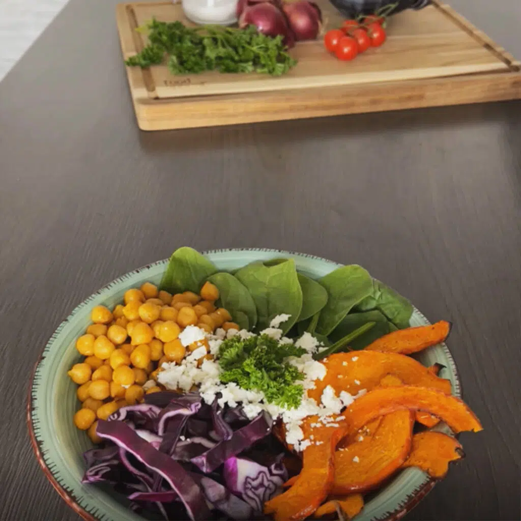 Colorful autumn bowl with pumpkin